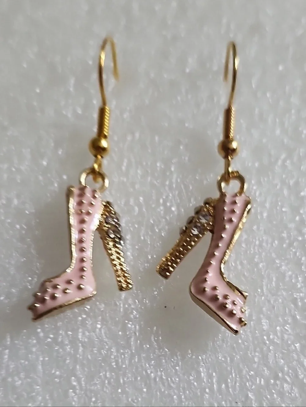 Gold & Pink High Heel Charm Drop Earrings